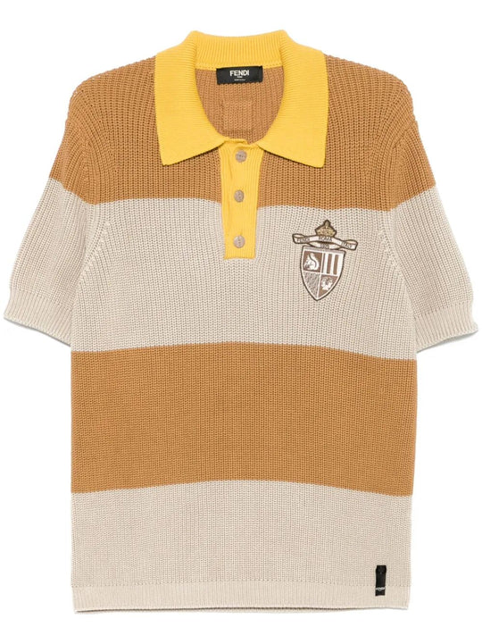 Striped Cotton Polo Shirt With Fendi Club Coat Of Arms