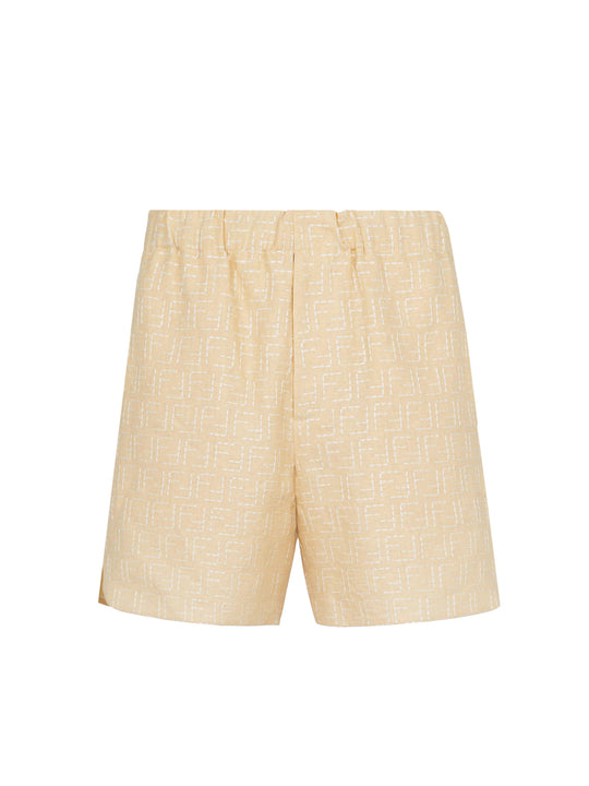 Jacquard Linen And Cotton Bermuda Shorts With All-Over Ff Motif
