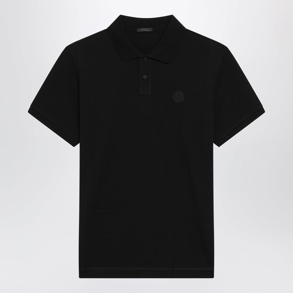 Black Cotton Piqué Polo Shirt With Logo Patch