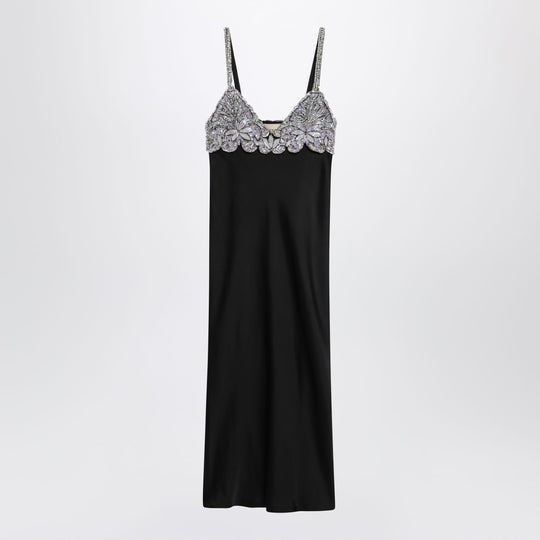 Black Midi Dress With Lace And Crystals