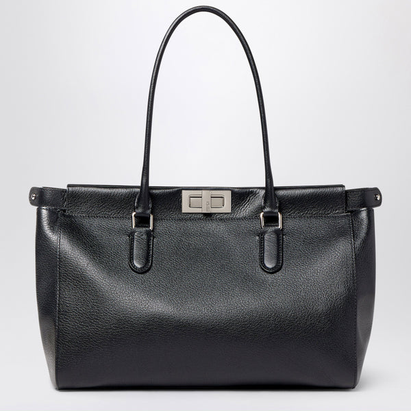 Black Leather Peekaboo® Small Tote Bag