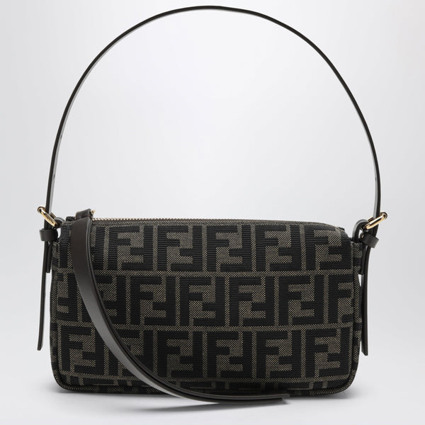 Brown Zip Top Small Bag In Ff Zucca Jacquard Fabric