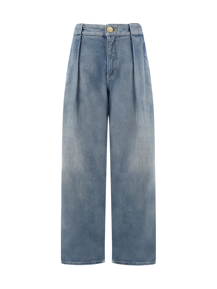 HW PLEATED LOOSE DENIM PANTS