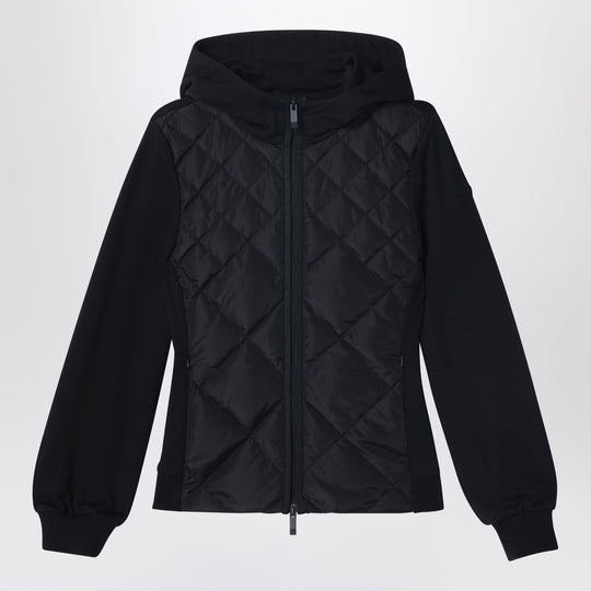 Black Padded Zip-Up Cotton Cardigan