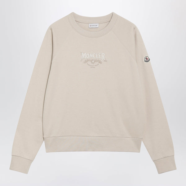 Light Beige Sweatshirt With Logo Embroidery