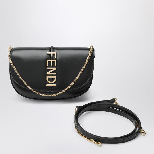 Black Leather Fendigraphy Wallet On Chain