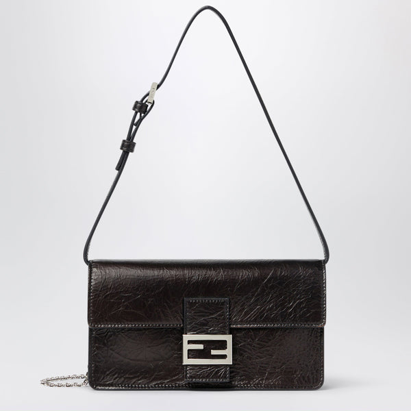 Black Tube Wallet In Crackled Leather
