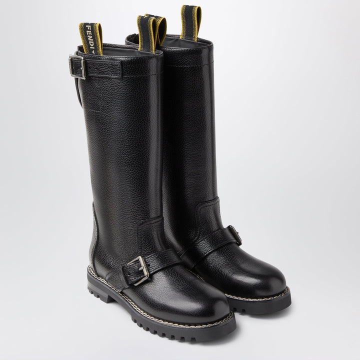 Fendi Black Commando Boots In Calfskin