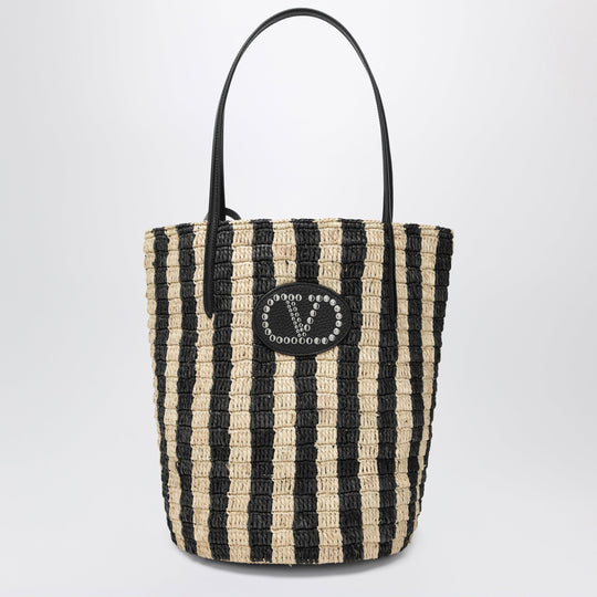 Striped Shoulder Bag In Raffia And Leather