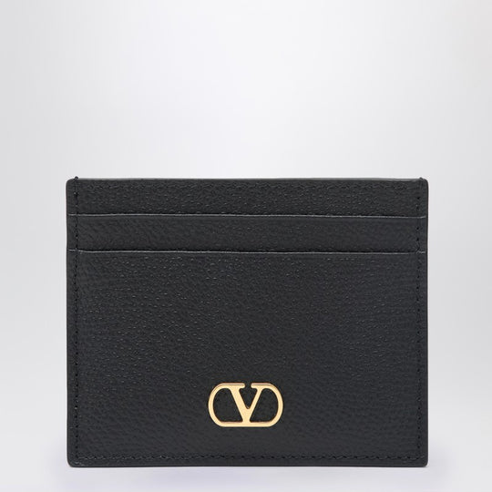 V Logo Signature Black Credit Card Holder