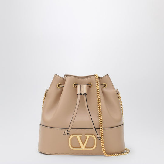 Pink Leather Vlogo Signature Mini Hobo Bag
