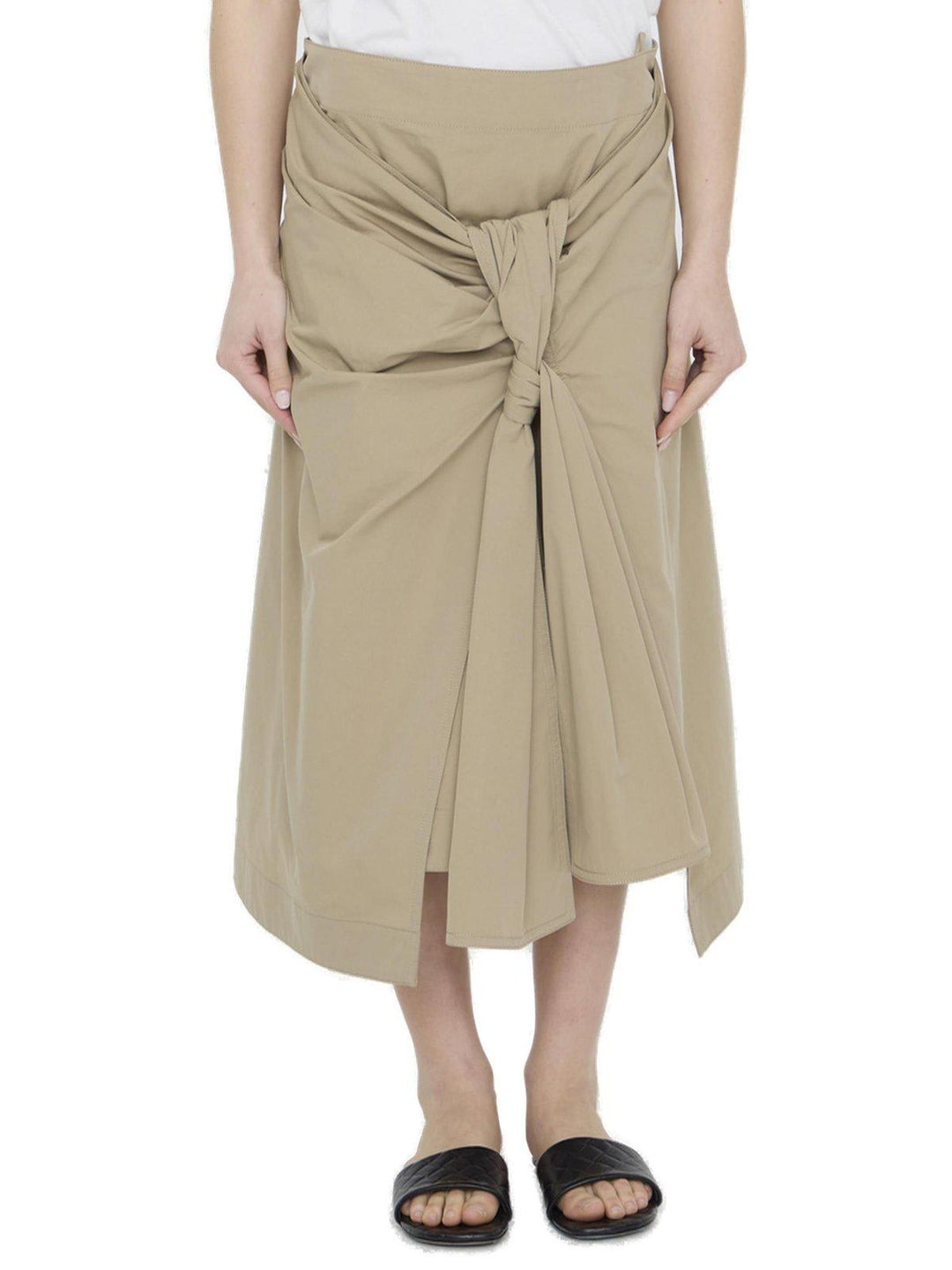Compact Cotton Midi Skirt Skirts Beige