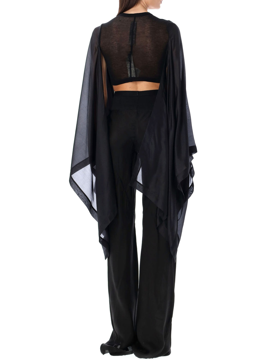 Black Cotton And Silk Crop Top Tops Black