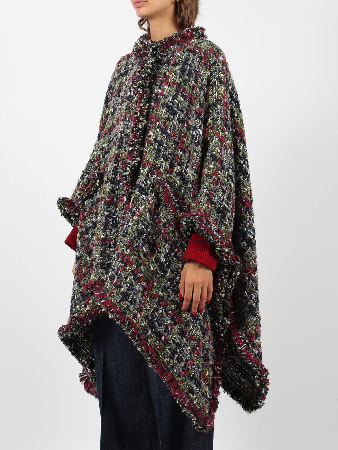 Multicolor tweed poncho