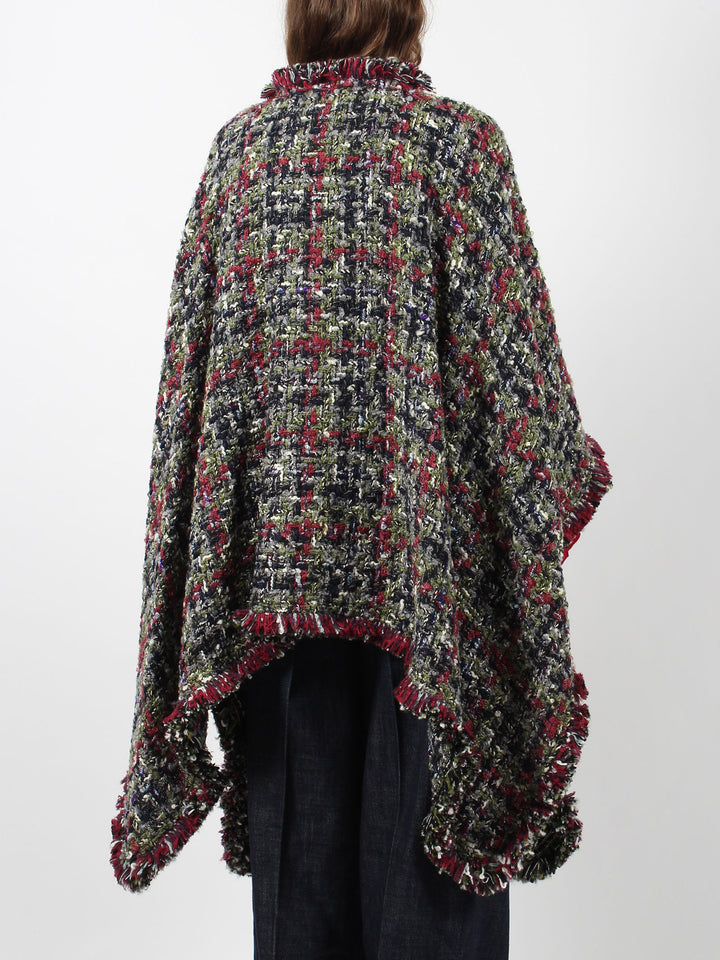 Multicolor tweed poncho