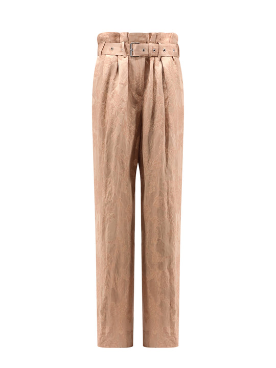 Damasked Linen And Viscose Trouser With Belt