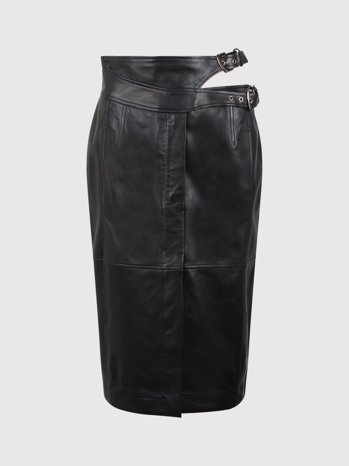 Nappa glossy midi skirt