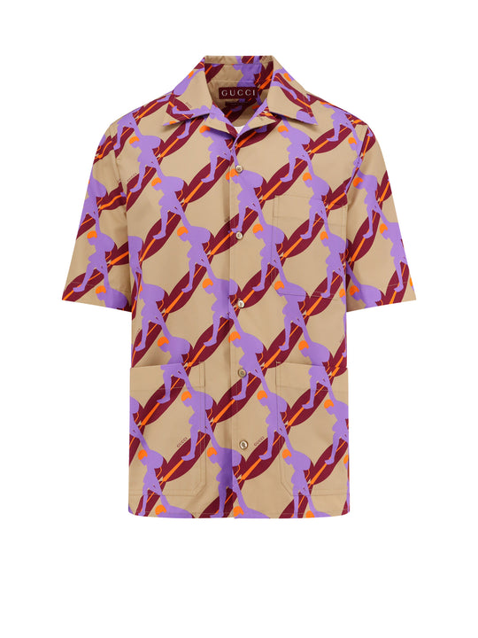 Bowling Cotton Popeline Shirt With All-Over Surfer Print