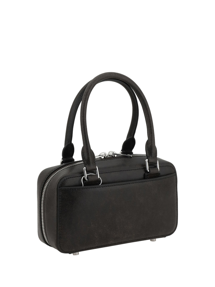 BLACK DISTRESSED LEATHER MINI TOTE BAG