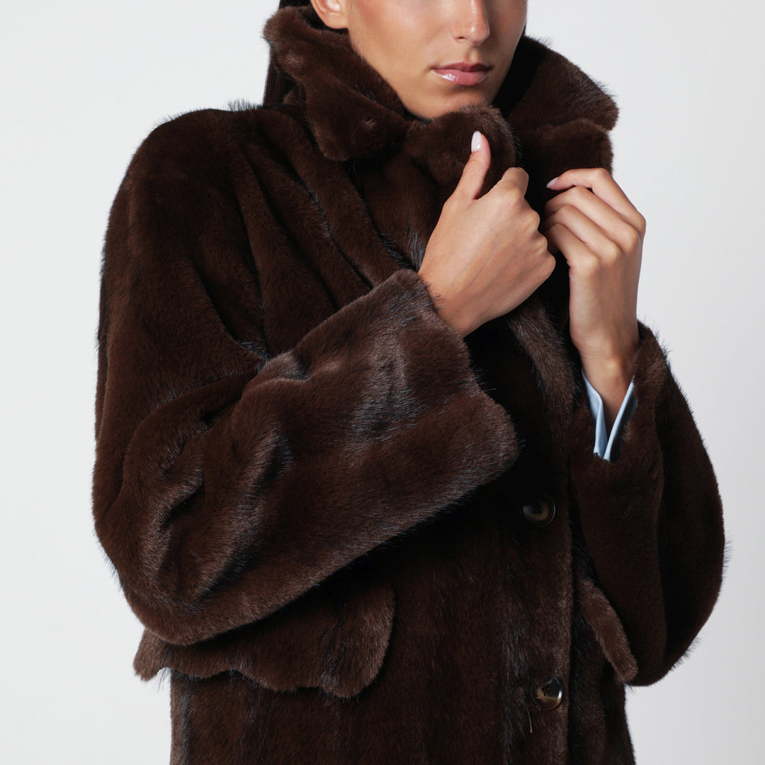 Sword 6644 Dark Brown Faux Fur Coat