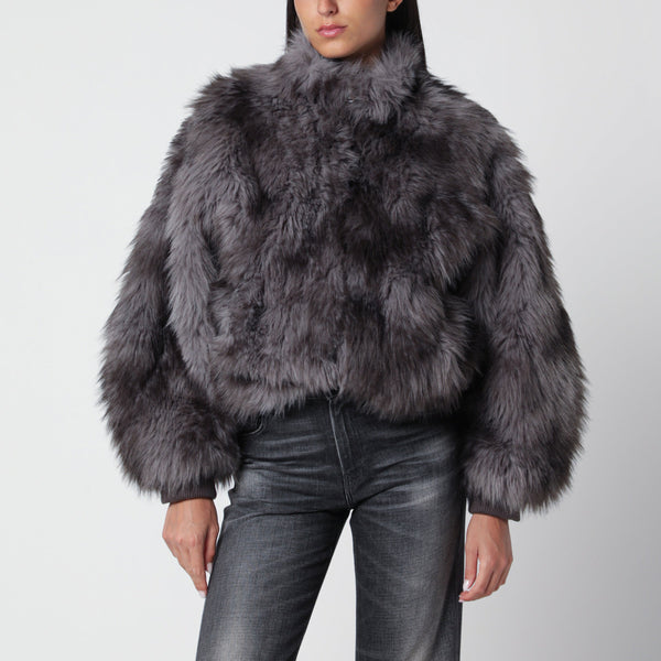 Chaqueta Corta de Piel Sintética Gris Sombreado