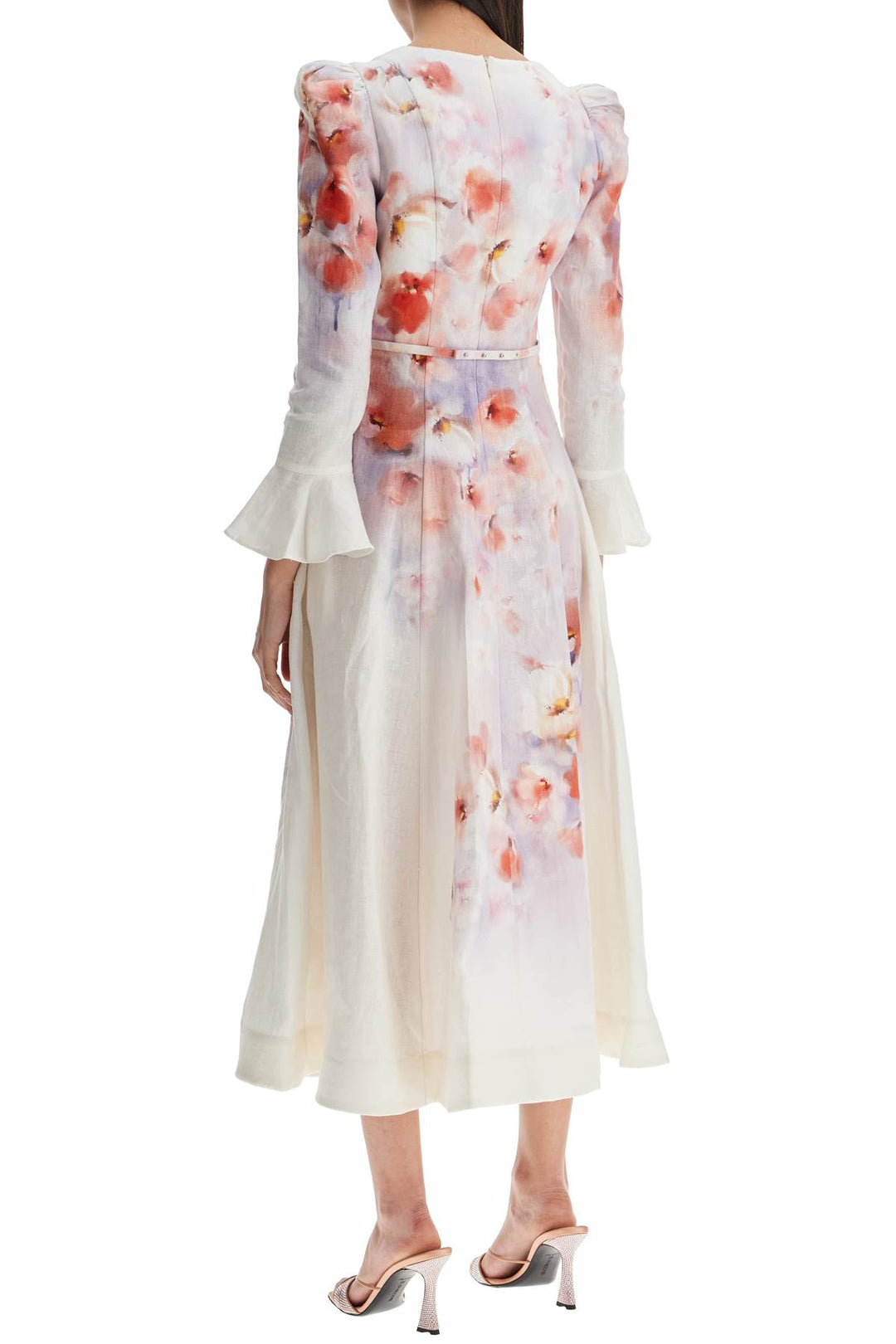 White Floral Linen Midi Dress Ciara