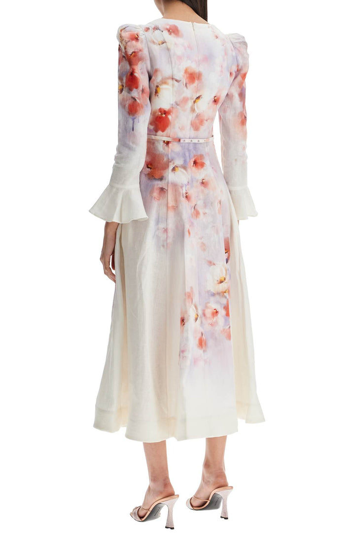 White Floral Linen Midi Dress Ciara