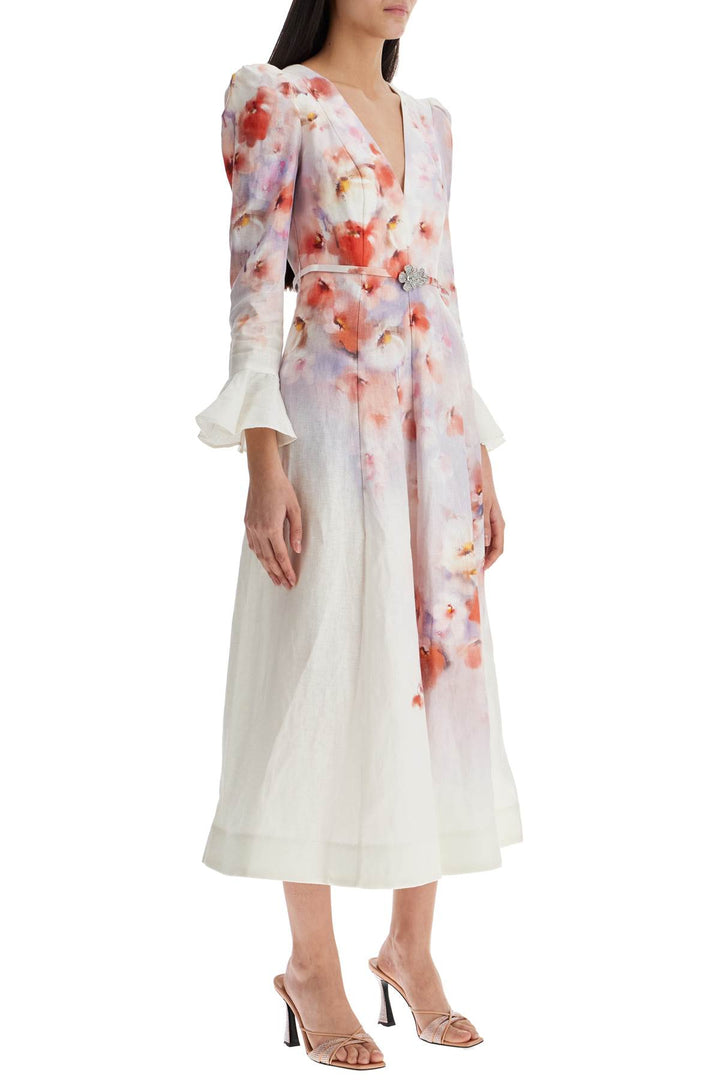 White Floral Linen Midi Dress Ciara