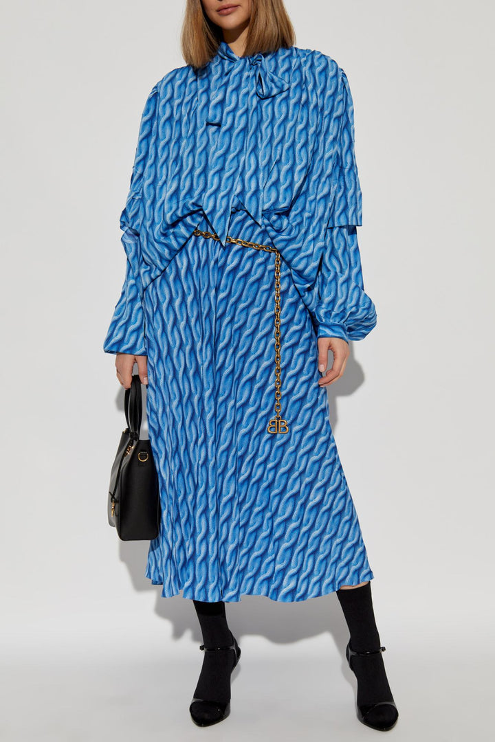 Cable Knit Printed Dress Dresses Blue