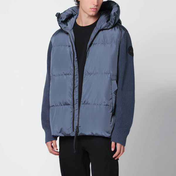 Grey-Blue Down Jacket With Wool Sleeves