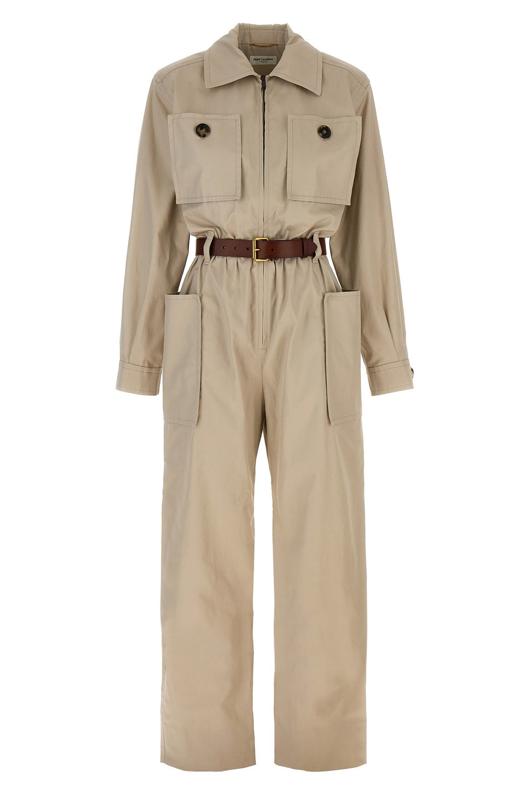 Twill Belt Jumpsuit Jewelry Beige