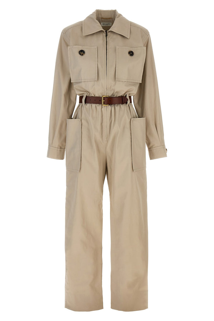 Twill Belt Jumpsuit Jewelry Beige