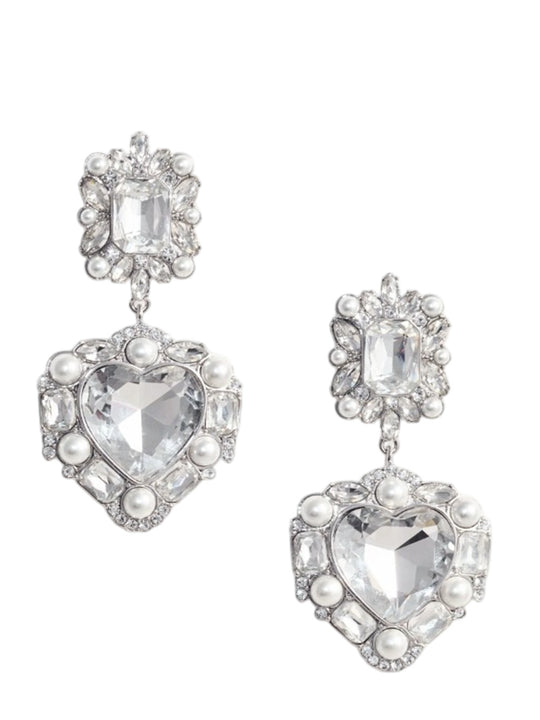 Crystal Pearl Heart Earrings