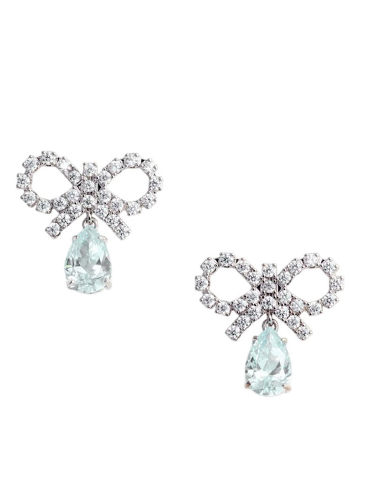 Micro Bow Blue Drop Earrings