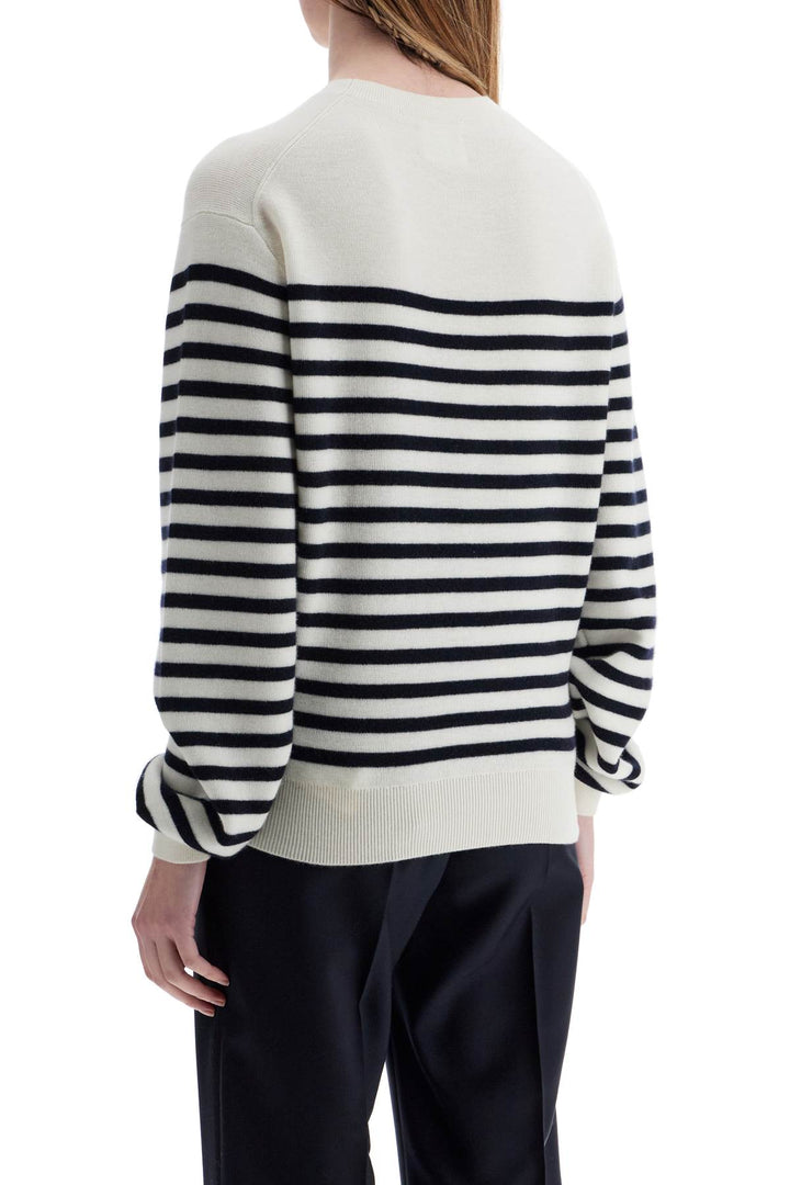 White And Navy Blue Striped Merino Wool Sweater