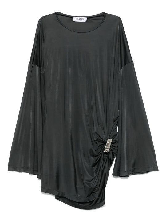 Asymmetrical Dress With Draped Bell Sleeves
