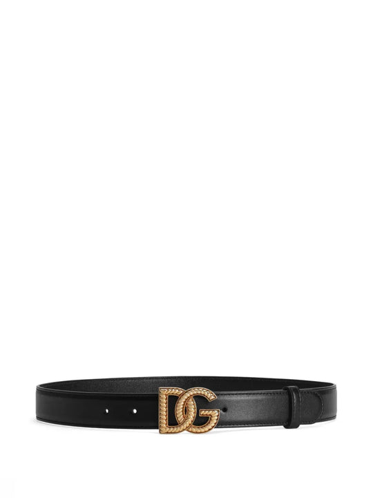 Leather Belt With Logo Plaque