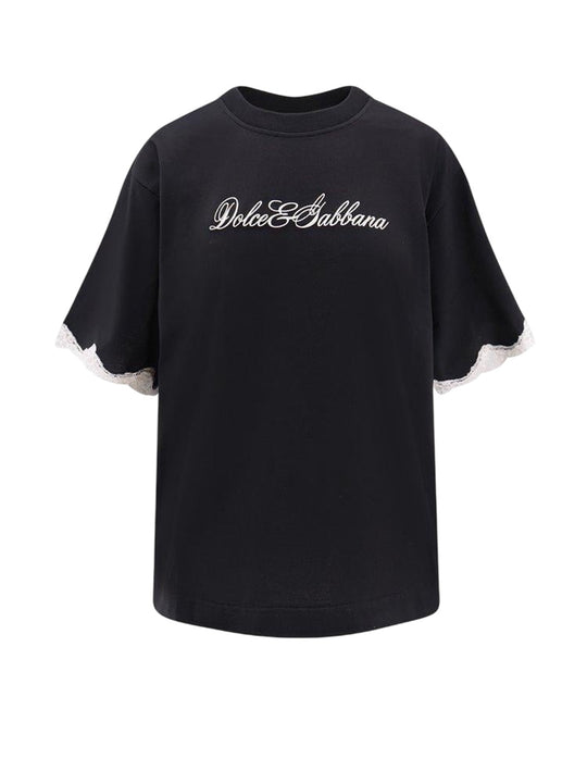 Women`S Black Embroidered Logo Crewneck T-Shirt