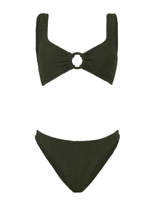 Julia Bikini With Tonal Circles In Metallic Khaki