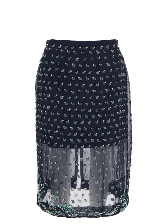 Blue Georgette Midi Skirt With Embroidered Crystals