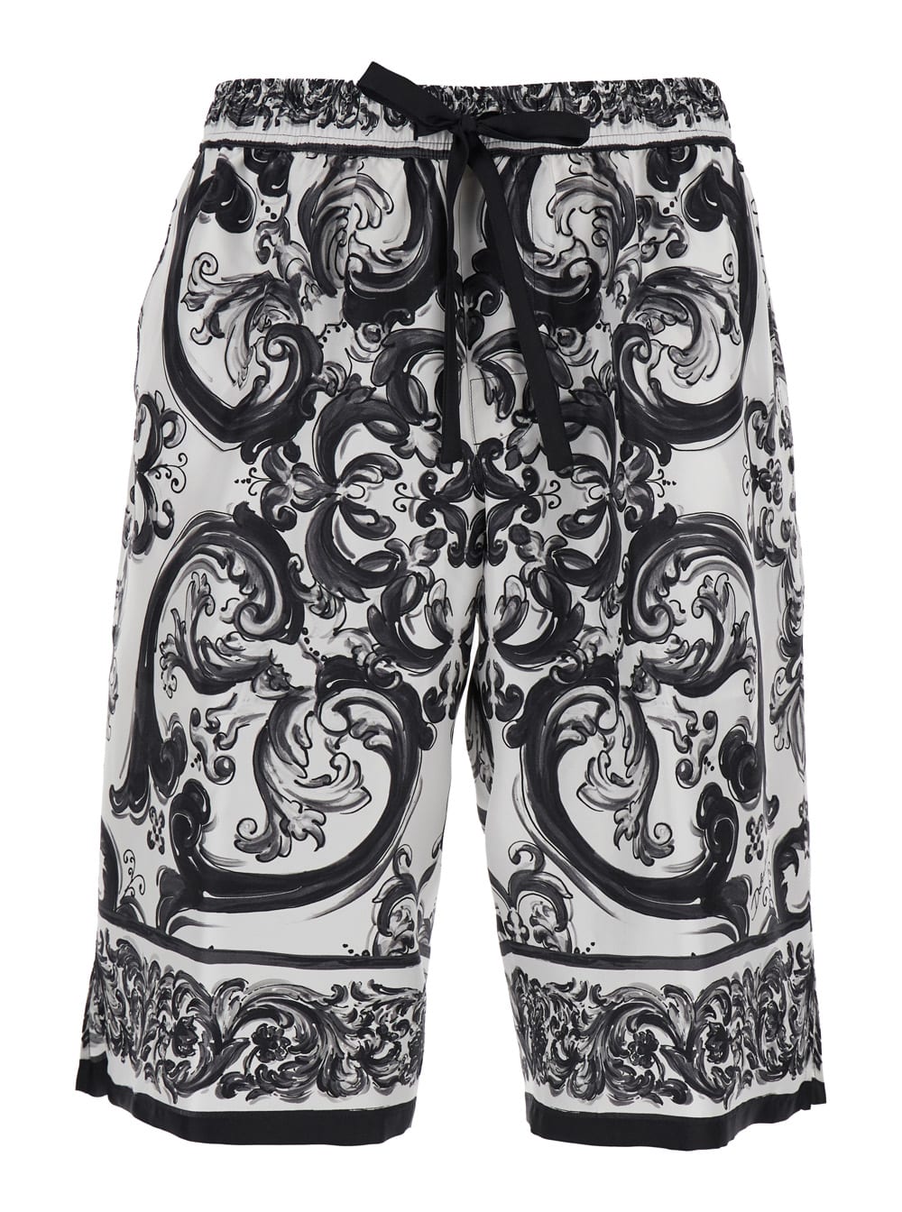 Bermuda Shorts In Silk With Majolica Print Trousers Black
