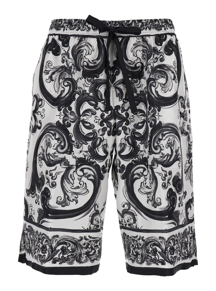 Bermuda Shorts In Silk With Majolica Print Trousers Black