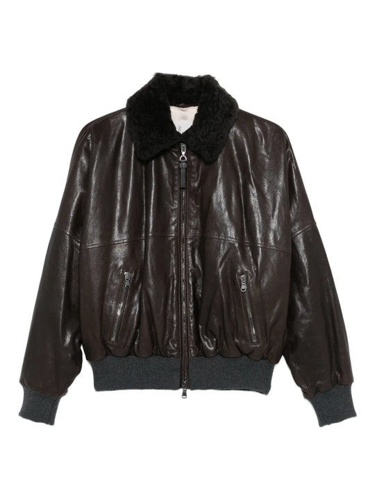 Leather Jacket With Shearling Collar