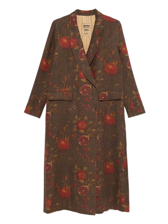 Double-Breasted Coat With Pomegranate Print