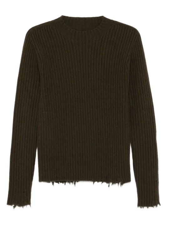 Ribbed Sweater With Frayed Edges