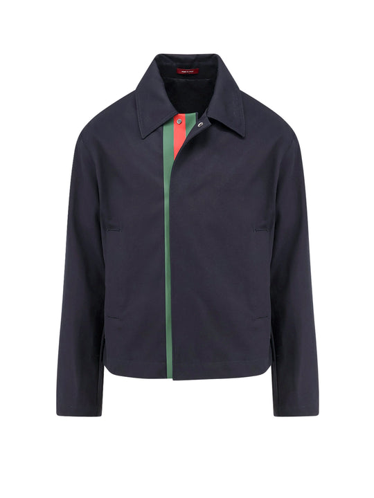 Cotton Gabardine Jacket With Embossed Logo