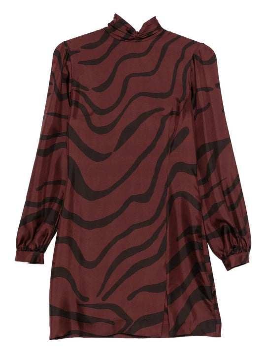 Mini Dress With Wave Print And High Neck