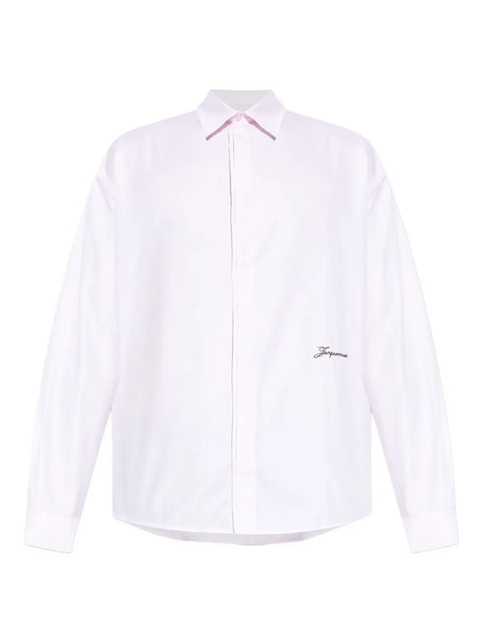 Shirt With Embroidered Logo And Herringbone Pattern