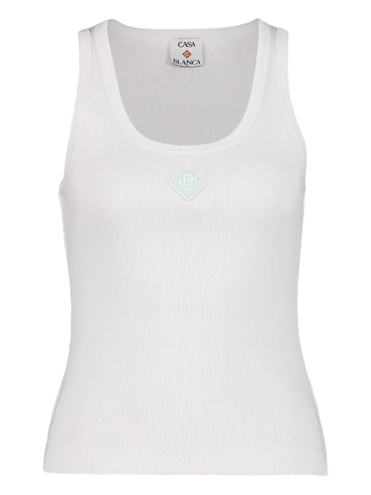 Ribbed Tank Top With Logo Plaque