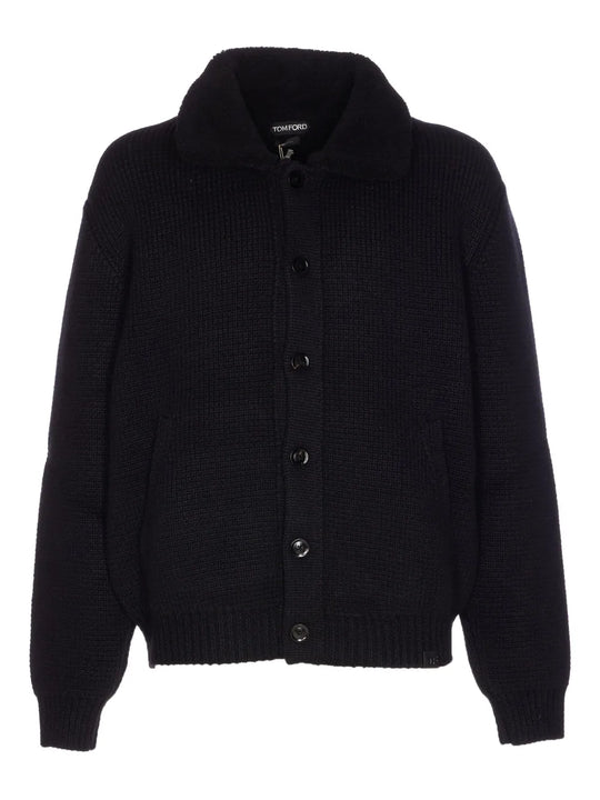 3-Gauge Pure Cashmere Shearling Collar Cardigan